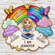 Adorable, Back To School, Gift For Kids, Vector - I Am Smart Kind Brave Butterfly Flower Rainbow - Personalized Custom Shaped Metal Sign