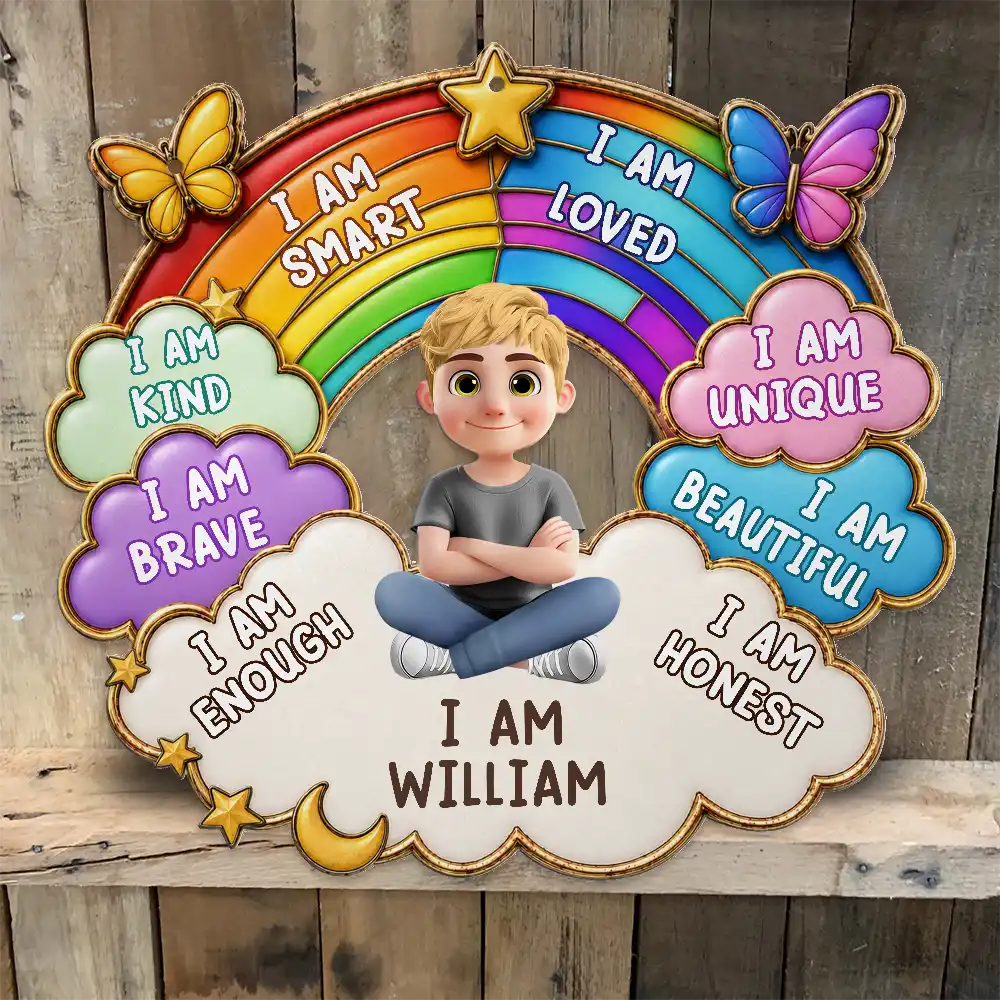Adorable, Back To School, Gift For Kids, Vector - I Am Smart Kind Brave Butterfly Flower Rainbow - Personalized Custom Shaped Metal Sign