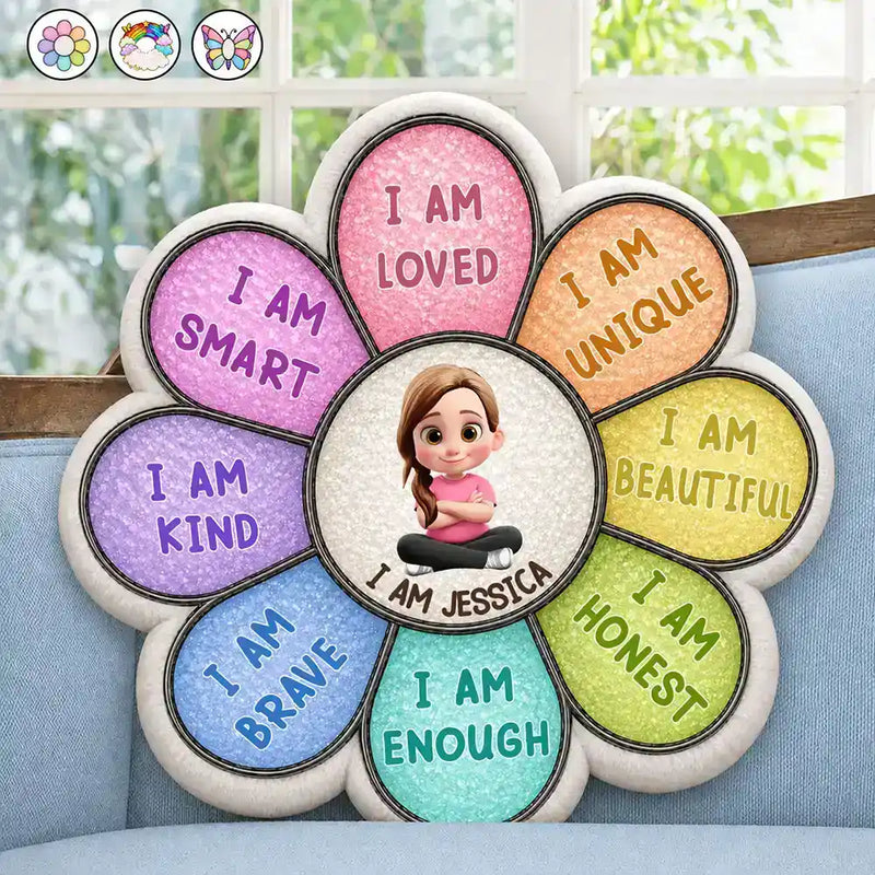 Adorable,Back To School,Gift For Kids,Vector - I Am Smart Kind Brave Butterfly Flower Rainbow - Personalized Custom Shaped Pillow