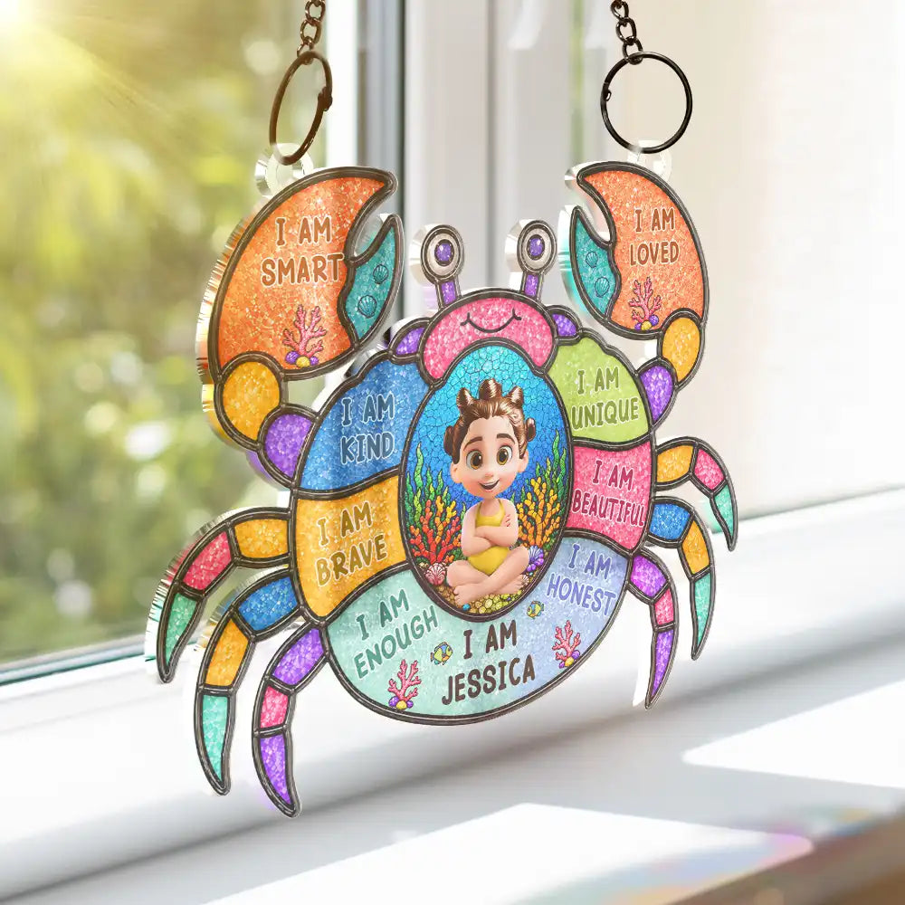 Gift For Kids, Summer, Adorable, Vector - I Am Smart Kind Brave Crab Castle Boat - Personalized Window Hanging Suncatcher Ornament