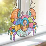 Gift For Kids, Summer, Adorable, Vector - I Am Smart Kind Brave Crab Castle Boat - Personalized Window Hanging Suncatcher Ornament