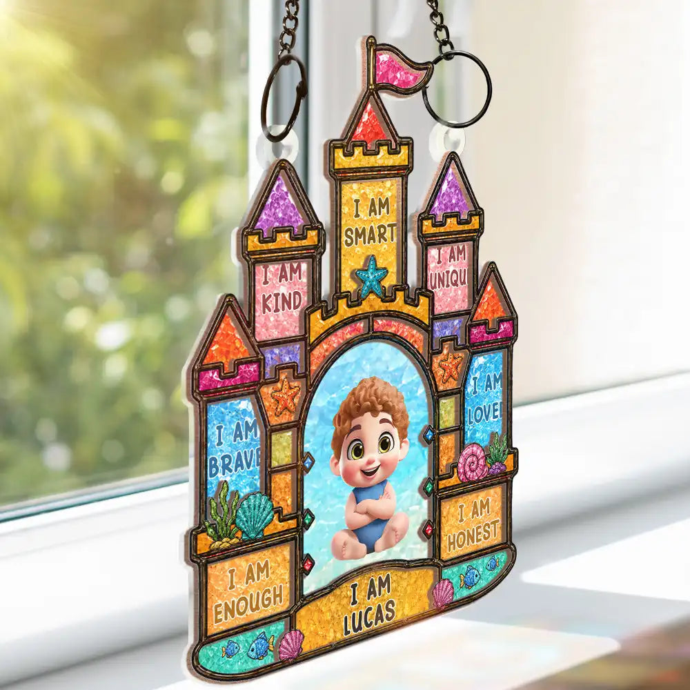 Gift For Kids, Summer, Adorable, Vector - I Am Smart Kind Brave Crab Castle Boat - Personalized Window Hanging Suncatcher Ornament