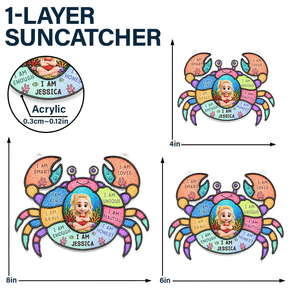 Gift For Kids, Summer, Adorable, Vector - I Am Smart Kind Brave Crab Castle Boat - Personalized Window Hanging Suncatcher Ornament