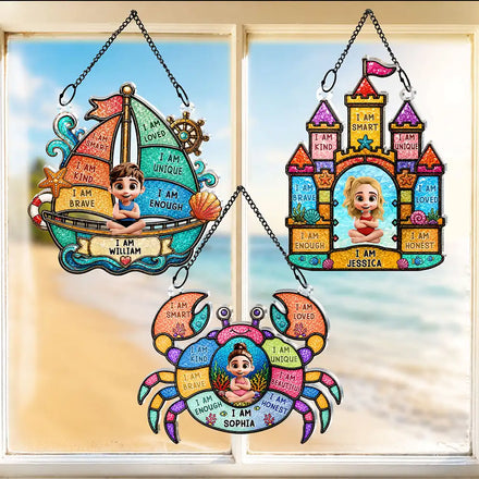 I Am Smart Kind Brave Crab Castle Boat - Personalized Window Hanging Suncatcher Ornament
