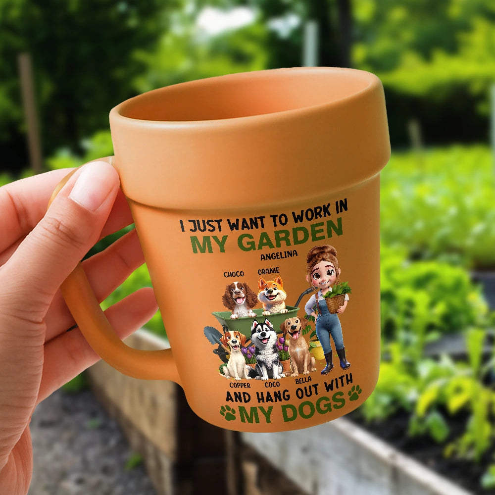 Gardening,Gift For Women,Gift For Men,Pet Lovers,Pet Mom,Pet Dad,Dog Lovers,Dog Mom,Dog Dad,Happy - I Just Want To Work In My Garden - Personalized Plant Pot Ceramic Mug