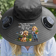 Gift For Yourself,Gift For Women,Gift For Men,Gift For Mother,Gift For Father,Gardening,Happy,Dog Lovers,Dog Mom,Dog Dad,Vector - I Just Want To Work In My Garden - Personalized Solar Fan Hat
