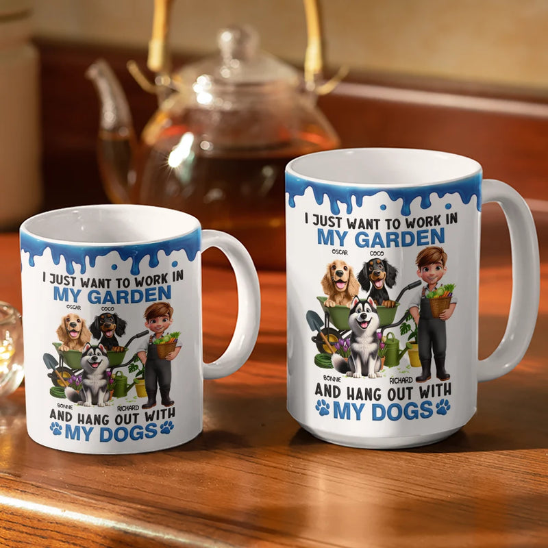 Gardening,Gift For Women,Gift For Men,Pet Lovers,Pet Mom,Pet Dad,Dog Lovers,Dog Mom,Dog Dad,Happy - I Just Want To Work In My Garden - Personalized White Edge-to-Edge Mug