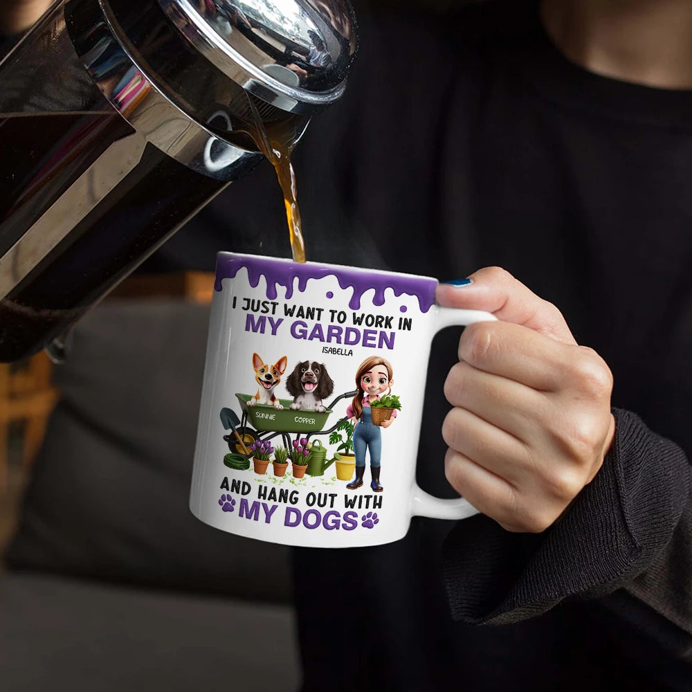 Gardening,Gift For Women,Gift For Men,Pet Lovers,Pet Mom,Pet Dad,Dog Lovers,Dog Mom,Dog Dad,Happy - I Just Want To Work In My Garden - Personalized White Edge-to-Edge Mug
