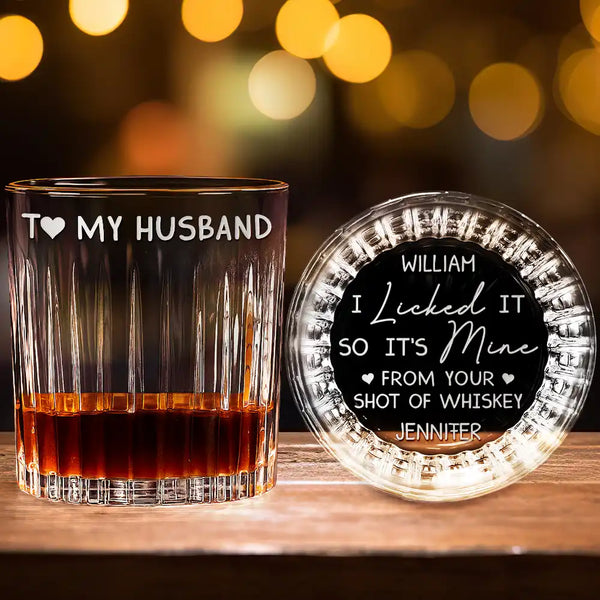 Gift For Couples,Gift For Husband,Gift For Boyfriend,Funny - I Licked It So It's Mine - Personalized Rocks Whiskey Glass