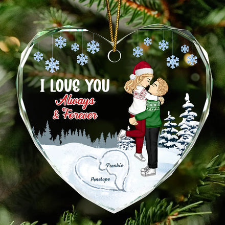 I Love You Always & Forever - Personalized Heart Shaped Glass Ornament