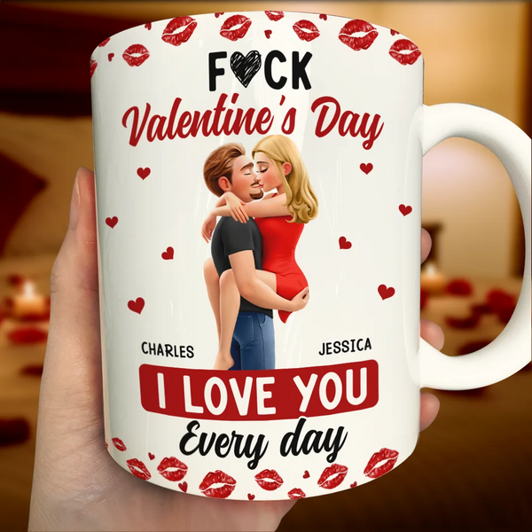 Gift For Couples,Old Couples,Gift For Husband,Gift For Wife,Gift For Boyfriend,Gift For Girlfriend,Love - I Love You Every Day Kissing Couple - Personalized White Edge-to-Edge Mug