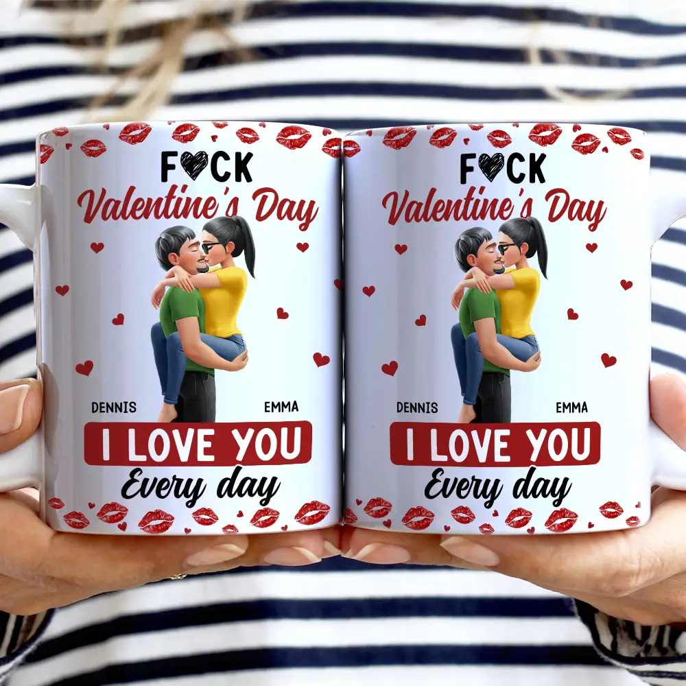 Gift For Couples,Old Couples,Gift For Husband,Gift For Wife,Gift For Boyfriend,Gift For Girlfriend,Love - I Love You Every Day Kissing Couple - Personalized White Edge-to-Edge Mug