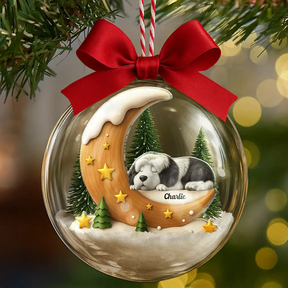 Christmas,Dog Lovers,Memorial,Sad - I Love You To The Moon Dog Memorial - Personalized 3D Acrylic Ball Ornament