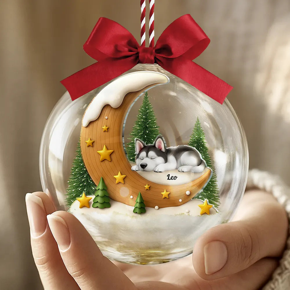 Christmas,Dog Lovers,Memorial,Sad - I Love You To The Moon Dog Memorial - Personalized 3D Acrylic Ball Ornament