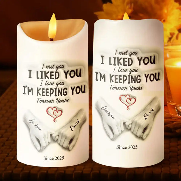 Gift For Couples,Gift For Husband,Gift For Wife,Gift For Boyfriend,Gift For Girlfriend,Custom Photo,Love - I Met You I Liked You - Personalized Flameless LED Candle