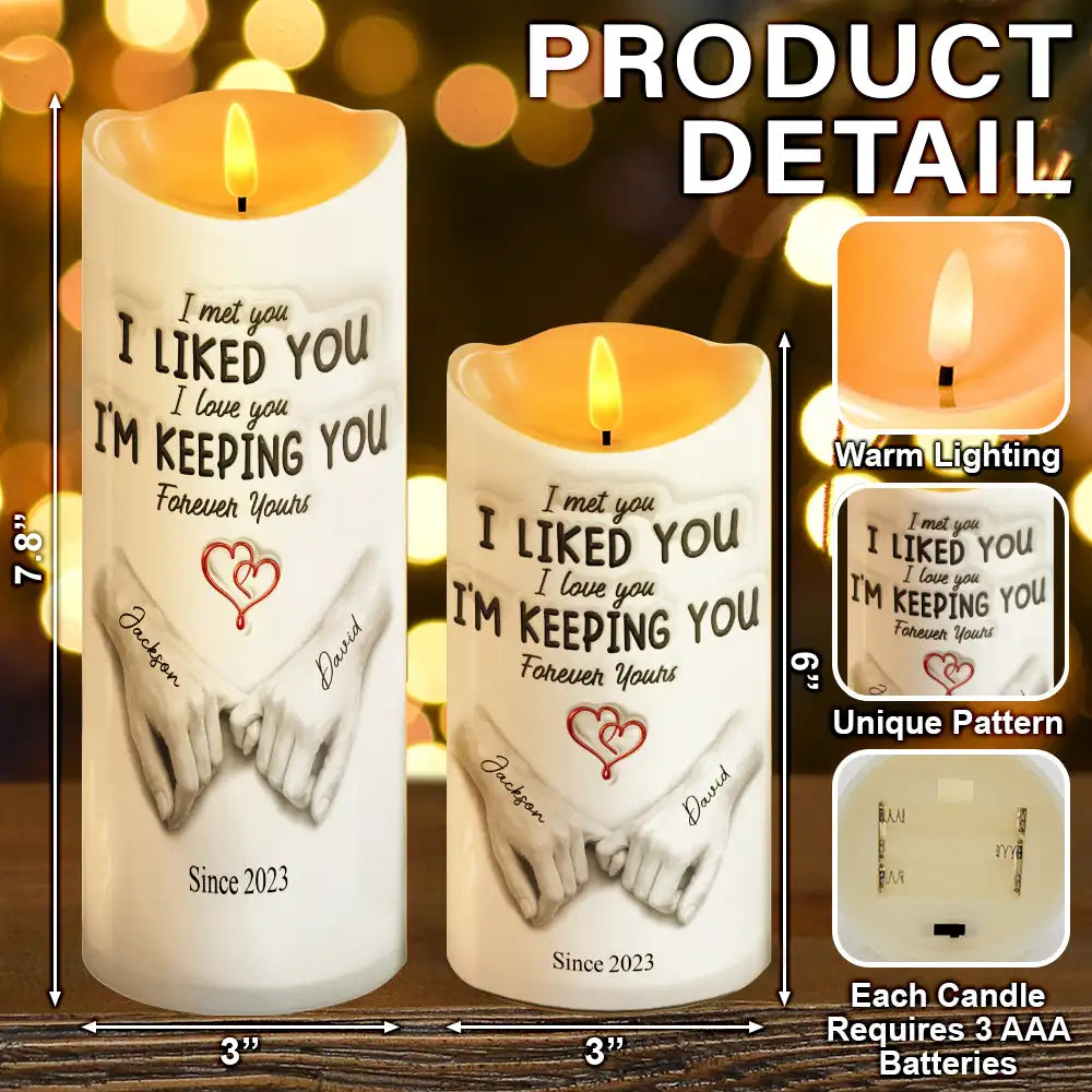 Gift For Couples,Gift For Husband,Gift For Wife,Gift For Boyfriend,Gift For Girlfriend,Custom Photo,Love - I Met You I Liked You - Personalized Flameless LED Candle