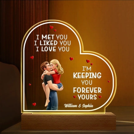I Met You Liked You Love You Forever - Personalized 3D Led Light Wooden Base