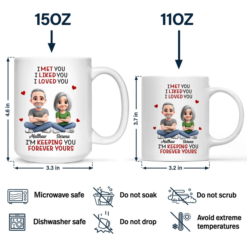 Gift For Couples, Gift For Women, Gift For Men ,Gift For Husban d,Gift For Wife, Gift For Girlfriend, Gift For Boyfriend ,Top Market, Old Couples, Love - I Met You Liked You Love You Keeping You 3D Effect Couple - Personalized Mug