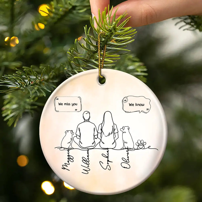 Sentimental,Christmas,Pet Lovers,Memorial,Vector - I Miss You Memorial Dog Cat Line Art - Personalized Circle Ceramic Ornament