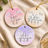 Sentimental,Christmas,Pet Lovers,Memorial,Vector - I Miss You Memorial Dog Cat Line Art - Personalized Circle Ceramic Ornament