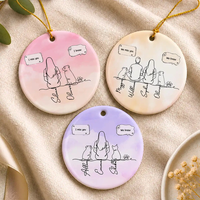 Sentimental,Christmas,Pet Lovers,Memorial,Vector - I Miss You Memorial Dog Cat Line Art - Personalized Circle Ceramic Ornament