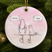 Sentimental,Christmas,Pet Lovers,Memorial,Vector - I Miss You Memorial Dog Cat Line Art - Personalized Circle Ceramic Ornament