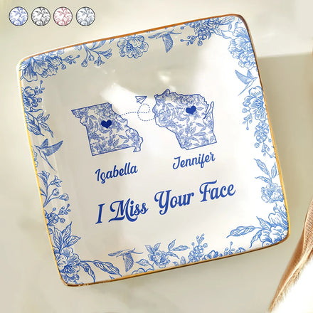 I Miss Your Face Toile Pattern - Personalized Ring Dish