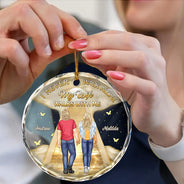 Memorial,Christmas,Sad,Family,Gift For Husband,Gift For Wife,Parents - I Never Walk Alone My Husband Walks With Me - Personalized Circle Glass Ornament