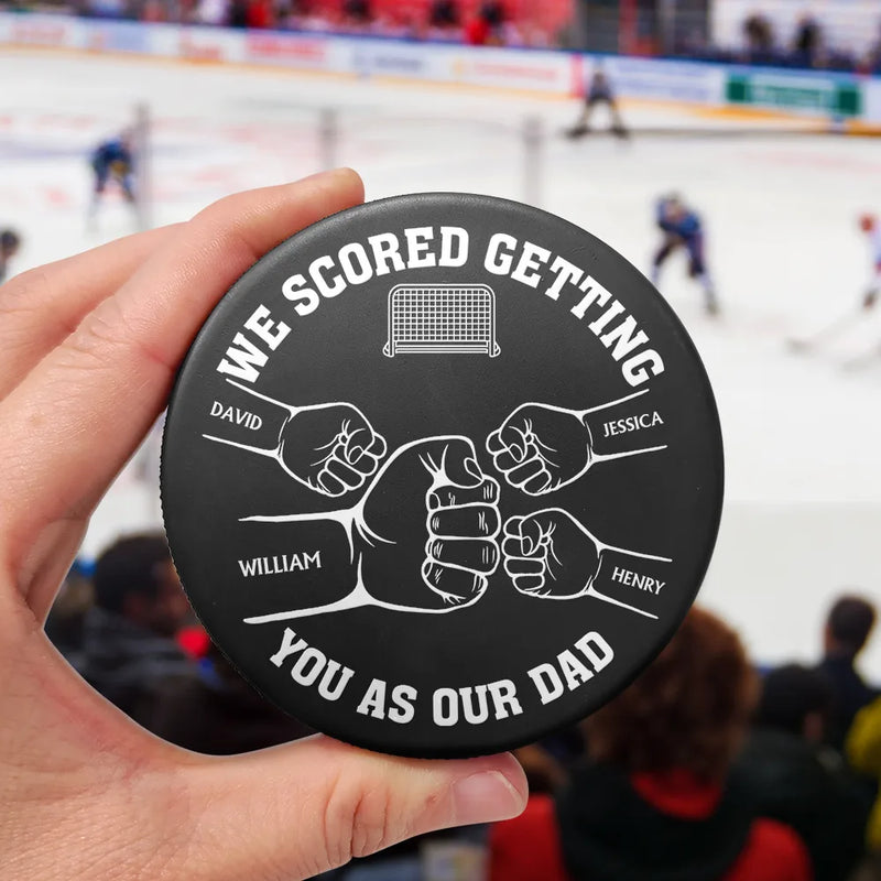 Gift For Father,Sport Dad,Children - I Scored Getting You As My Dad - Personalized Hockey Puck Bottle Opener