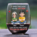 Dad - Daughters (Adult),Dad - Daughters (Young),Dad - Children,Mom - Children,Mom - Daughters (Adult),Gift For Daughter,Mom - Daughters (Young),Mom - Sons,Dad - Sons,Gift For Son,Grandpa - Grandkids,Grandma - Grandkids,Gift For Grandkids,Happy - I Smile Because You Are My Daughter Son - Personalized Stemless Wine Glass