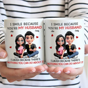 Gift For Couples,Married ,Funny - I Smile Because You Are My Husband 3D Effect Sitting Couple - Personalized Mug
