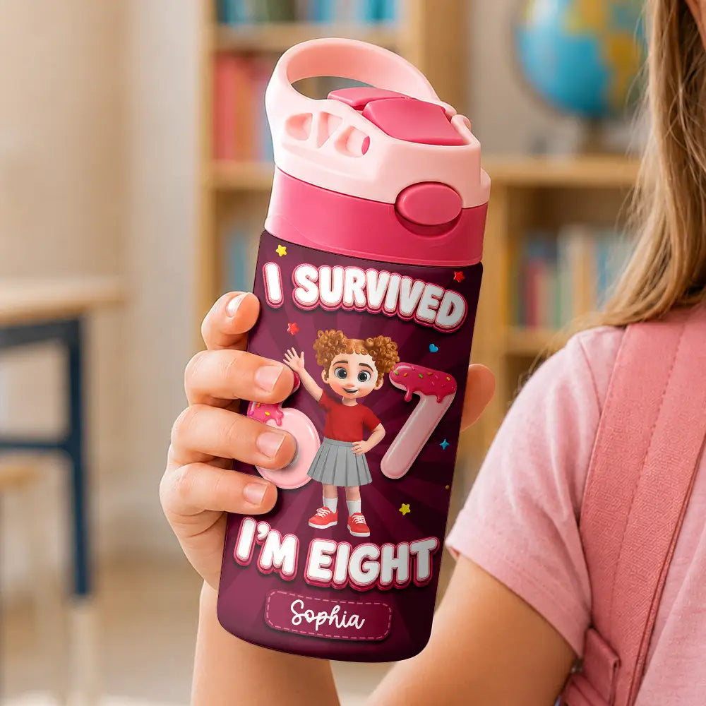 Humorous,Back To School,Gift For Kids,Vector - I Survived Six Seven Funny Slang - Personalized Insulated Water Bottle With Straw