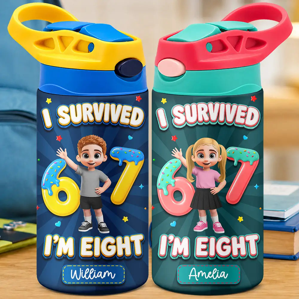 I Survived Six Seven Funny Slang - Personalized Insulated Water Bottle With Straw