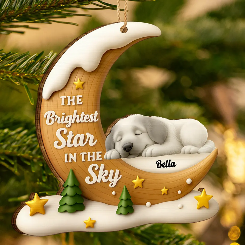 Christmas, Dog Lovers, Memorial, Sad - The Brightest Star In The Sky Dog Memorial - Personalized Custom Shaped Wooden Ornament