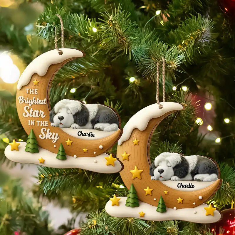 Christmas, Dog Lovers, Memorial, Sad - The Brightest Star In The Sky Dog Memorial - Personalized Custom Shaped Wooden Ornament