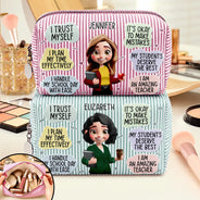 Back To School, Summer, Teacher, Inspirational, Vector - I Trust Myself Teacher Daily Affirmations - Personalized Striped Cosmetic Bag