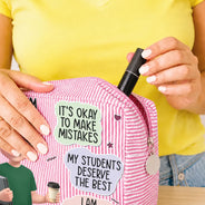 Back To School, Summer, Teacher, Inspirational, Vector - I Trust Myself Teacher Daily Affirmations - Personalized Striped Cosmetic Bag