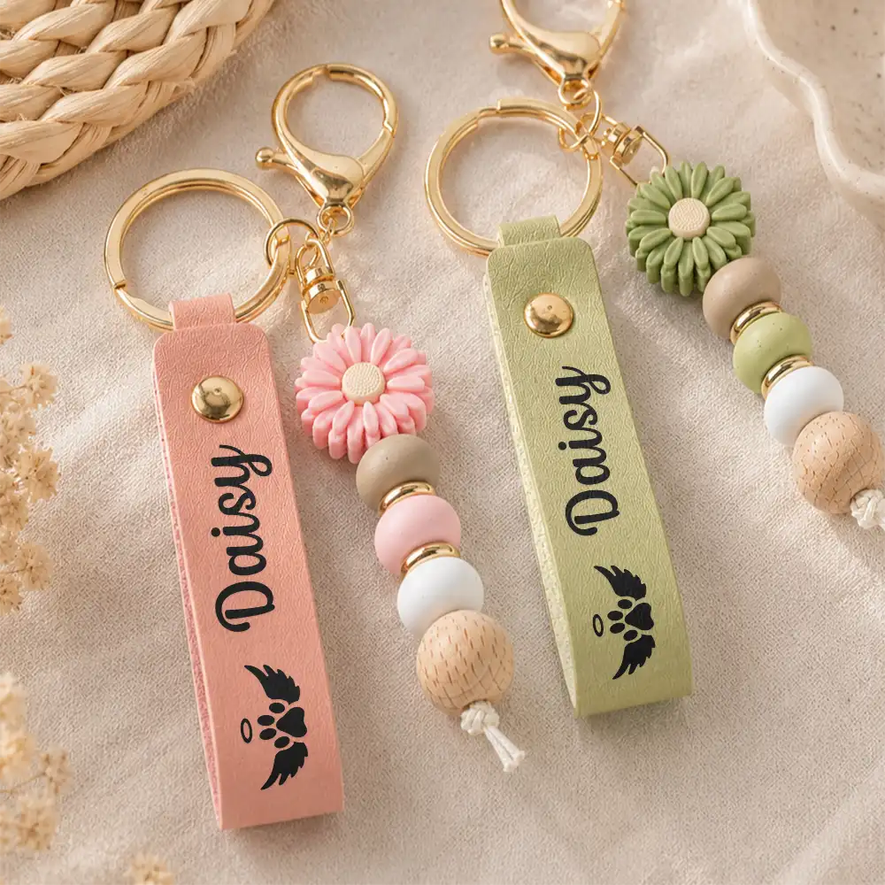 Sentimental,Family,Memorial,Icon - I Will Carry You With Me Until I See You Again - Personalized Leather Beaded Keychain