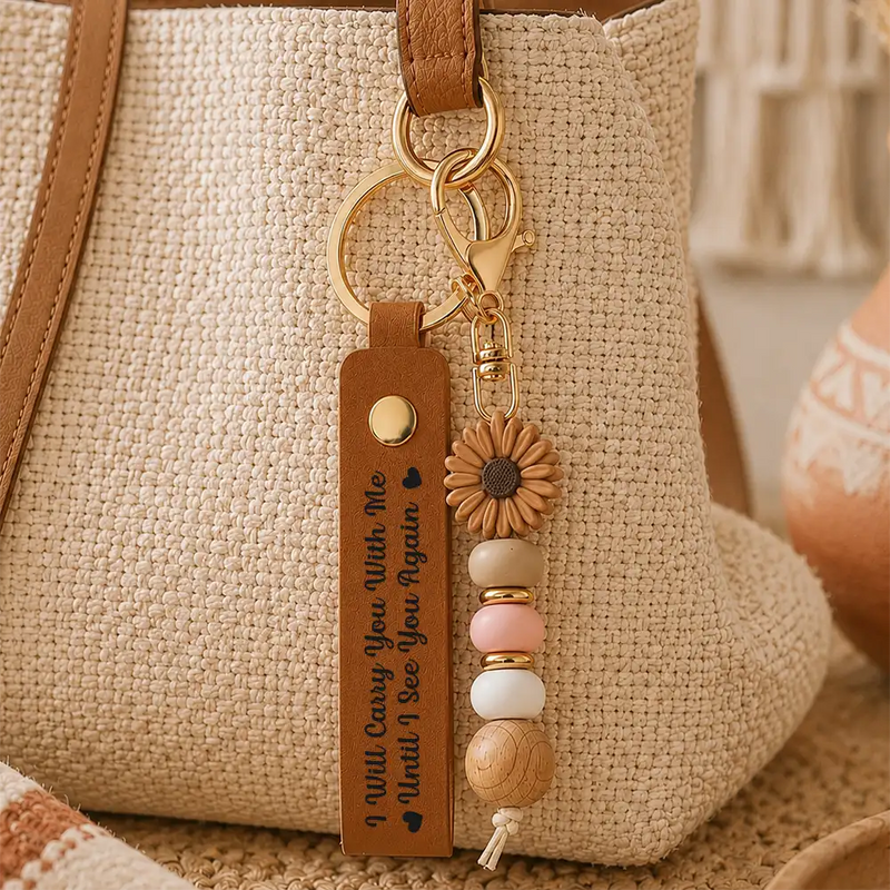 Sentimental,Family,Memorial,Icon - I Will Carry You With Me Until I See You Again - Personalized Leather Beaded Keychain