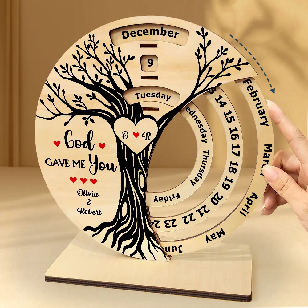 Gift For Couples,Gift For Husband,Gift For Wife,Gift For Boyfriend,Gift For Girlfriend,Love - I Wood Marry You All Over Again - Personalized Spinning Perpetual Desk Calendar
