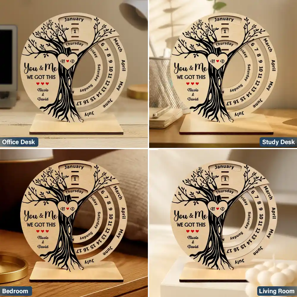 Gift For Couples,Gift For Husband,Gift For Wife,Gift For Boyfriend,Gift For Girlfriend,Love - I Wood Marry You All Over Again - Personalized Spinning Perpetual Desk Calendar