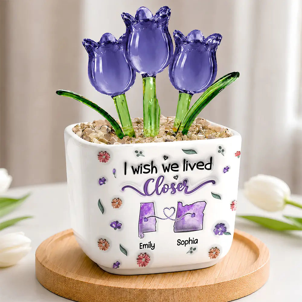 I Wish We Lived Closer Long Distance - Personalized Glass Flower Plant Pot