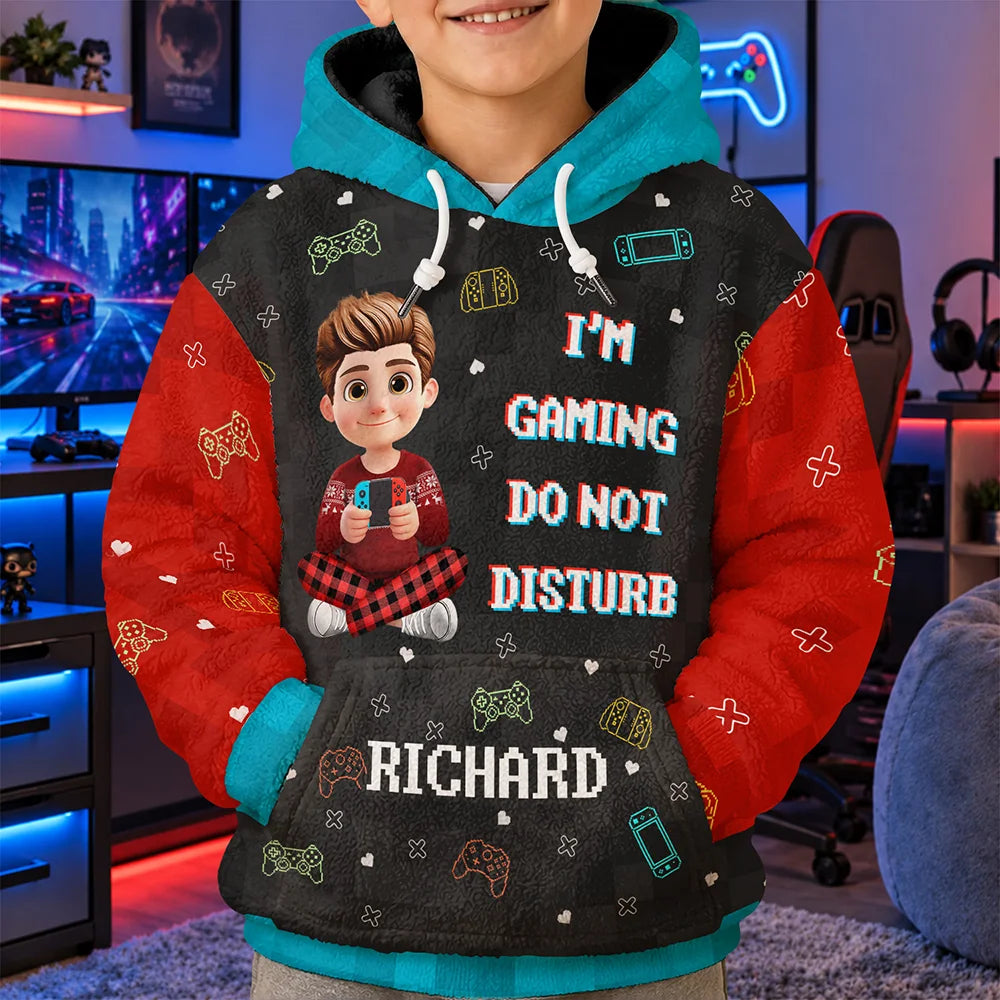 Christmas,Gift For Men,Gaming,Gift For Yourself,Vector,Happy - I'm Gaming Do Not Disturb - Personalized Fleece Hoodie