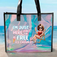 Gift For Yourself,Gift For Women,Gift For Men,Happy,Beach,Summer,Travel - I'm Just Here For The Free Ice Cream - Personalized Holographic Tote
