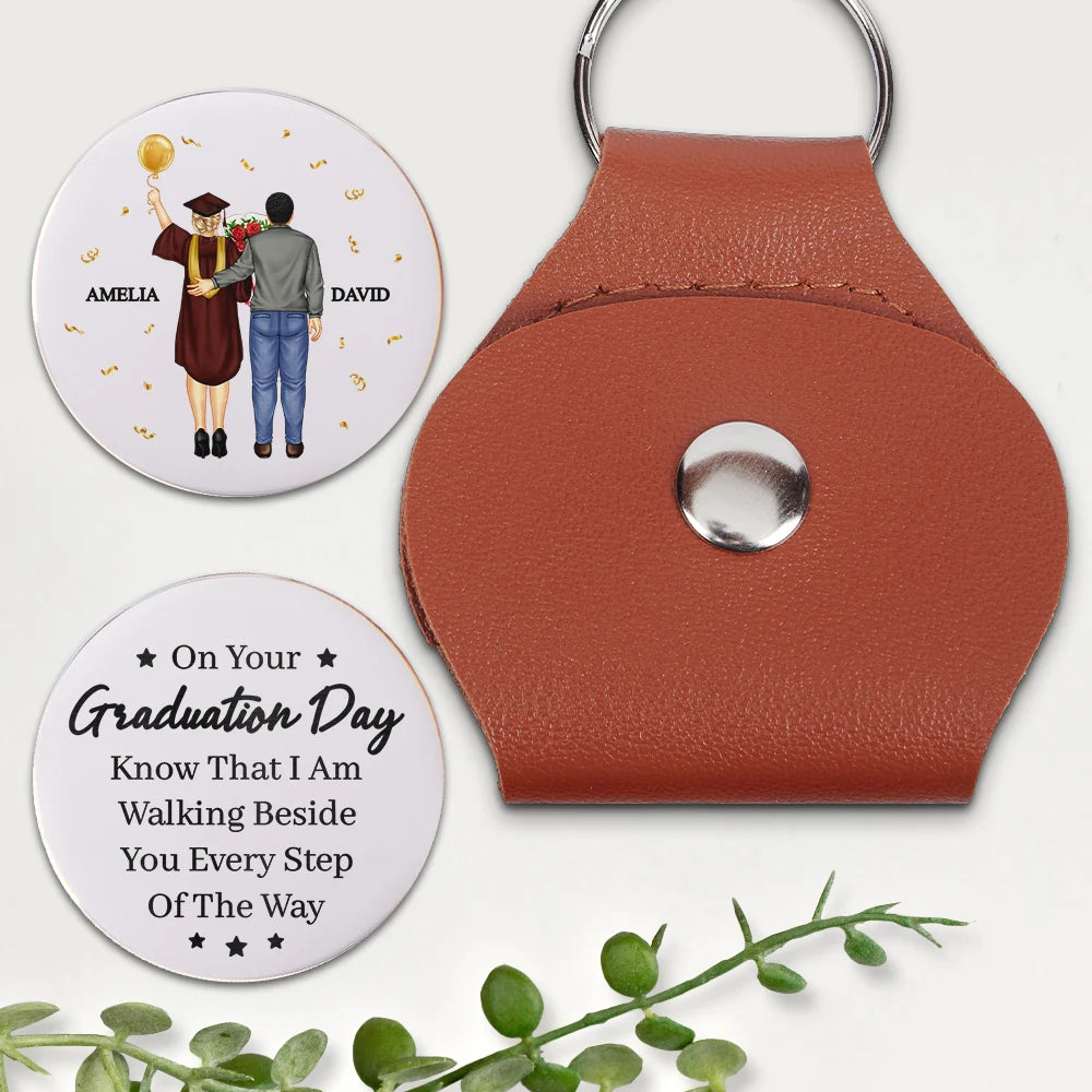 I'm Walking Beside You Graduation Memorial - Personalized Leather Pocket Hug