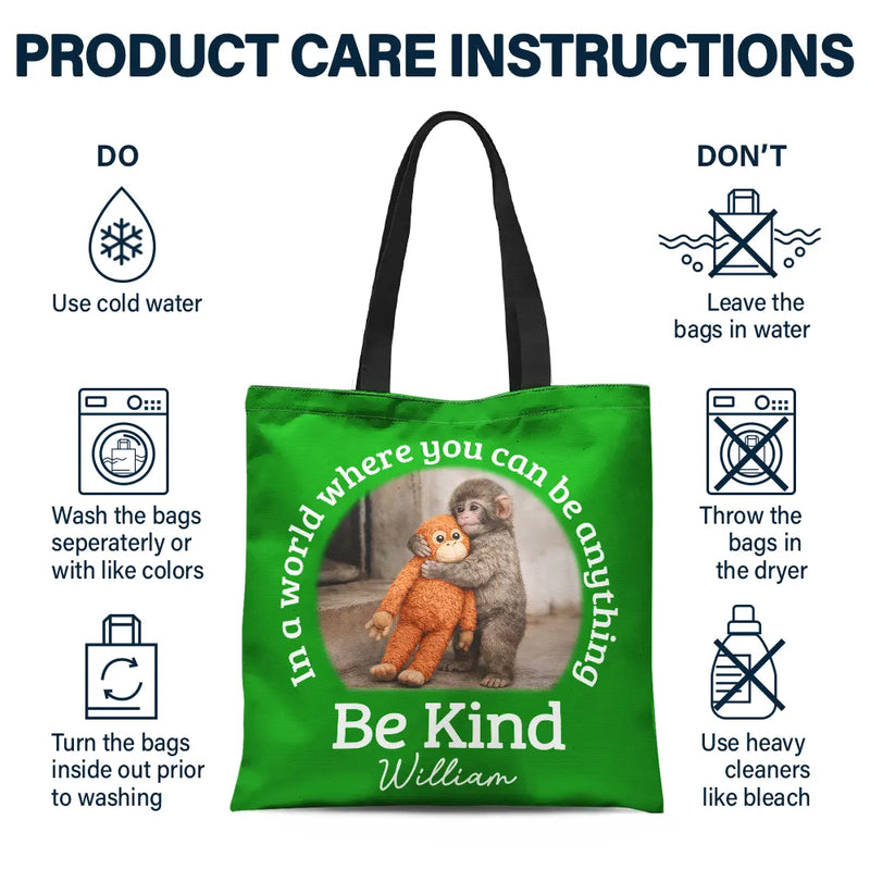 Punch Monkey,Gift For Yourself,Love,Gift For Bestie,Gift For Women,Gift For Men - In A World Where You Can Be Anything Be Kind - Personalized Tote Bag