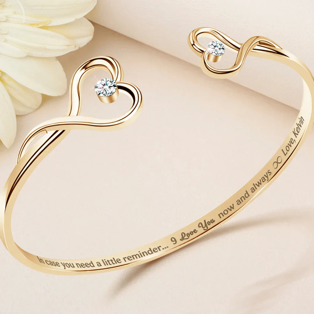 Gift For Couples, Gift For Girlfriend, Gift For Wife, Gift For Women, Love - In Case You Need A Little Reminder - Personalized Gem Heart Cuff Bracelet