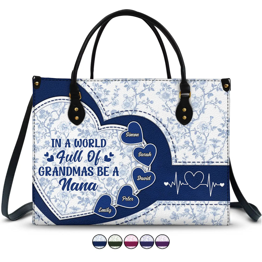 In The World Full Of Grandmas Toile De Jouy Heart Icon - Personalized Leather Bag