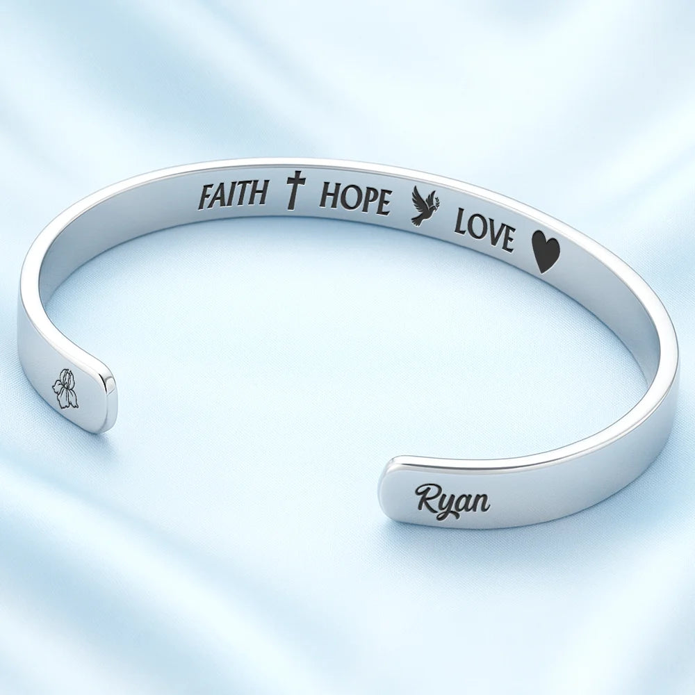 Christian,Gift For Yourself - Inspirational Faith Hope Love Christian - Personalized Bangle Bracelet Cuff