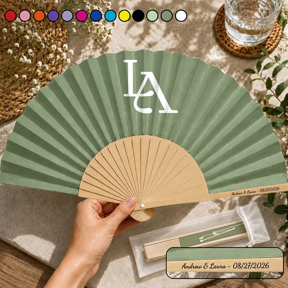Intertwined Monogram Initial Couple Name - Personalized Hand Folding Fans